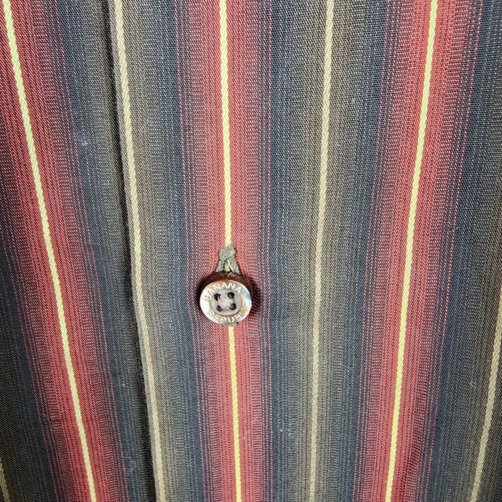 Banana Republic Mens Large Brown Red Striped French Cuff Button Down Shirt F05